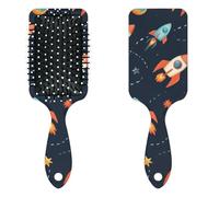 Anti Static Air Cushion Comb - A Hair Brush and Massage Comb for Wet or Dry Hair That Reduces Breakage and Frizz, Ideal for Detangling, Smoothing, and Blow-Drying, Space Rocket Planet