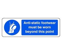 Anti-Static Footwear Must Be Worn Beyond This Point - safety sign - 1.2mm Rigid plastic for indoor/outdoor usage (150mm x 50mm) Viewing Distance within 3m.