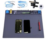 Anti Static Mat for PC Building, Computer Electronics Repair, IUZIT Heat Resistant 932°F ESD Soldering Mat with Grounding Cord & Plug, ESD Wristband for BGA Gun Soldering Iron15.9” x 12”