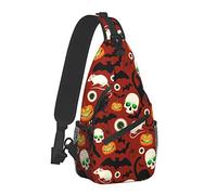 Anti-Theft Crossbody Backpack Happy Halloween Decorations Costumes Pumpkin Skull Raven Bat Black Cat Red Sling Shoulder Bag for Men Women, Durable Adjustable Gym Bag Cycling Traveling Hiking Daypack