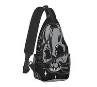 Anti-Theft Crossbody Backpack Skull Roses Frame Ribbon and Thunder Sling Shoulder Bag for Men Women, Durable Adjustable Gym Bag Cycling Traveling Hiking Daypack