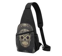 Anti Theft Crossbody Shoulder Backpack Day Of The Dead Cool Sugar Skull Chest Backpack Multipurpose Shoulder Bags for Cycling Outdoor Camping