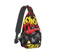 Anti Theft Crossbody Shoulder Backpack Red Black Mon-Ster Truck Art Backpacks Lightweight Shoulder Chest Bags for Outdoor Hiking Cycling