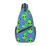 Anti Theft Crossbody Sling Bag Aliens Faces Alien 90S Style Art Sling Backpack Lightweight Chest Pack for Sports Cycling Hiking