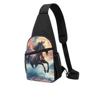 Anti Theft Crossbody Sling Bag Sun Beach Running Wild Horse Art Sling Backpack Multipurpose Daypack for Cycling Camping Hiking
