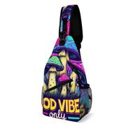 Anti Theft Crossbody Sling Bag Trippy Mushroom Magic World Glowing Art Daypack Casual,Lightweight Backpacks for Hiking Cycling Sports