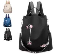 Anti-Theft Large Capacity Backpack for Women,Floral Embroidered Bag，Black | Floral Women'S Back pack with Rear Anti-Theft Opening,Organised Pockets and Versatile Backpack,Shoulder Or Handbag Carry