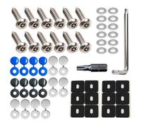 Anti Theft Number Plate Screws Kit - M4 Stainless Steel Car License Plate Fitting Set with Black, White & Yellow Screw Caps for Cars, Motorcycles & Vans