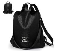 Anti-Theft PU Backpack - Oxford 33x28x16cm | Lightweight and Versatile Casual Backpack 3 Ways to Use Shoulder Bag for Women, Daily, Travel, School and Work, Black Sequins, Se référer au descriptif