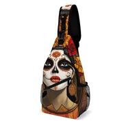 Anti Theft Shoulder Crossbody Bag Mexican Sugar Skull Flower Women Day Of The Dead Art Shoulder Chest Bags Lightweight,Unisex Sling Backpack for Hiking Outdoor Sports
