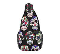 Anti Theft Sling Bag, for Day of The Dead Sugar Skull Flower Art, Shoulder Crossbody Backpack Waterproof Chest Bag Lightweight Casual Daypack for Travel Sports
