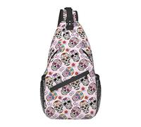 Anti Theft Sling Bag, for Day of The Dead Sugar Skull Head Pink, Shoulder Crossbody Backpack Waterproof Chest Bag Lightweight Casual Daypack for Travel Sports