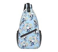 Anti Theft Sling Bag, for Flowers Floral Sugar Skulls Sky Blue, Shoulder Crossbody Backpack Waterproof Chest Bag Lightweight Casual Daypack for Travel Sports
