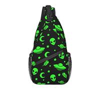 Anti Theft Sling Bag, for Green Alien Moon Spaceships Planet Black, Shoulder Crossbody Backpack Waterproof Chest Bag Lightweight Casual Daypack for Travel Sports