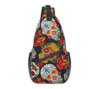 Anti Theft Sling Bag, for Rose Flowers Day of The Dead Sugar Skulls, Shoulder Crossbody Backpack Waterproof Chest Bag Lightweight Casual Daypack for Travel Sports