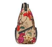 Anti Theft Sling Bag, for Rose Flowers Day of The Dead Sugar Skulls, Shoulder Crossbody Backpack Waterproof Chest Bag Lightweight Casual Daypack for Travel Sports