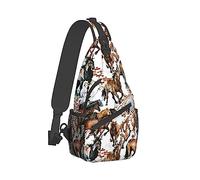 Anti-Theft Sling Chest Bag Shoulder Backpack Compatible with Cool Wild Horses Western Tribal Crossbody Bags Gym Sack, Durable Polyester Daypack Lightweight for Men Women Travel Gym Sport Hiking