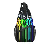 Anti-Theft Sling Chest Bag Shoulder Backpack Compatible with Rainbow Gay Pride Rainbow Heart Love is Love Crossbody Bags Gym Sack, Lightweight Sling Bag for Men Women Travel Gym Sport Hiking
