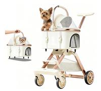 Anti-Tip All-Terrain Pet Stroller for Small & Medium Dogs & Cats, Dog Stroller with Maximum Stability | Lightweight Frame, Silent Tires for Easy Maneuvering, One-Hand Fold & Detachable Basket,Beige
