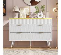 Anti-tip Sideboard Cabinet with 6 Storage Drawers, Amber Glass, Wood Chest of Drawers for Living Room, Bedroom, 120L x 40W x 76H cm, White Aosom.UK