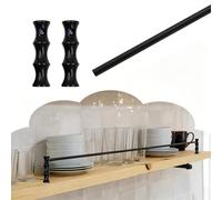 Anti-Tipping Decorative Shelf Rails for Glassware, Metal Floating Shelves Guard Railing Hardware with 2 Spindles, Bookshelf Wooden Racks Fence Barrier Rod(Black C,44in(112cm))
