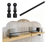 Anti-Tipping Decorative Shelf Rails for Glassware, Metal Floating Shelves Guard Railing Hardware with 2 Spindles, Bookshelf Wooden Racks Fence Barrier Rod(Black B,30in(76cm))