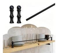 Anti-Tipping Decorative Shelf Rails for Glassware, Metal Floating Shelves Guard Railing Hardware with 2 Spindles, Bookshelf Wooden Racks Fence Barrier Rod(Black A,30in(76cm))