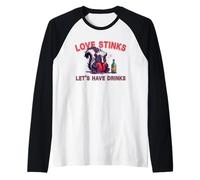 Anti Valentines Love Stinks Lets Have Drinks Sad Skunk Fun Raglan Baseball Tee