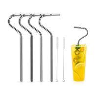 Anti-Wrinkle Drinking Straw Set in Stainless Steel - 4 Lip Straws with 2 Brushes