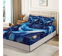 Anti-Wrinkle Fitted Sheet Set - Soft Breathable Microfiber with 2 Pillowcases, Coral Fish Turtle Print, Easy Care, Deep Pocket, 90 x 190 cm