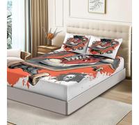 Anti-Wrinkle Fitted Sheet Set - Soft Breathable Microfiber with 2 Pillowcases, Coral Fish Turtle Print, Easy Care, Deep Pocket, 90 x 190 cm