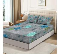 Anti-Wrinkle Fitted Sheet Set - Soft Breathable Microfiber with 2 Pillowcases, Coral Fish Turtle Print, Easy Care, Deep Pocket, 90 x 190 cm