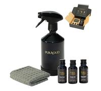 Antibacterial Multi Surface Cleaner Starter Kit, Oud Scented Cleaning Spray, 500ml Refillable Glass Bottle, 3 x 20ml Concentrates, Microfibre Cloth, Eco-Friendly Vegan Home Cleaner Housewarming Gift