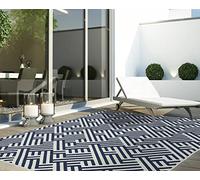 Antibes Modern Contemporary Geometric 3D Effect Indoor Outdoor Trellis Flatweave Rugs in Classic Colours 80x150cm (2'6"x5'0") AN04 Blue/White Linear