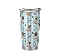 Anticsao Cute Cartoon Pugs Tumbler with Lid and Straw, Insulated Stainless Steel Tumbler Cup, Double Walled Travel Coffee Mug Thermal Vacuum Cups for Hot & Cold Drinks 20oz