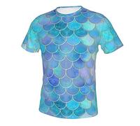 Anticsao Mens 3D T-Shirt Blue Mermaid Tail Scales Fish Scale Aqua Tops Tees Graphic Short Sleeve