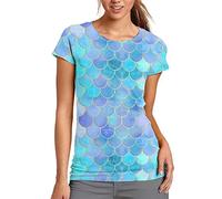 Anticsao Womens T-Shirt Blue Mermaid Tail Scales Fish Scale Aqua Graphic Short Sleeve Summer Tops Tees