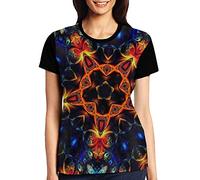 Anticsao Womens T-Shirt Short Sleeve Psychedelic Abstract Trippy Kaleidoscope Graphic Crewneck Top Tees Black