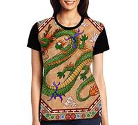 Anticsao Womens T-Shirt Short Sleeve Traditional Chinese Dragon Graphic Crewneck Top Tees Black