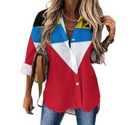 Antigua And Barbuda Flag Blouses for Women Casual Long Sleeve Shirts Hawaiian Button Down Tee Tops S