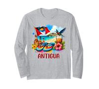 Antigua and Barbuda Flag Island Flip Flops Tropical Beach Long Sleeve T-Shirt