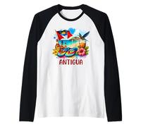 Antigua and Barbuda Flag Island Flip Flops Tropical Beach Raglan Baseball Tee