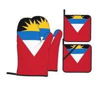 Antigua and Barbuda Flag Oven Mitts and Pot Holders 4 Pcs Set,High Heat Resistant 500 Degree Extra Thicken Long Kitchen Cotton Oven Glove for Cooking