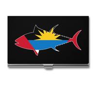 Antigua and Barbuda Flag with Tuna Fish Business Card Holder Slim Case Metal