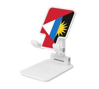 Antigua Barbuda Flag Foldable Cell Phone Stand Adjustable Angle Height Desktop Portable Cellphone Cradle Compatible With All Smartphone White-Style