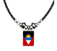Antigua & Barbuda Soft Leather Rope Necklace With Oblong Charm And Velvet Gift Bag