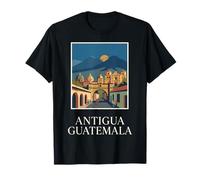 Antigua Guatemala Colonial Architecture Volcano Retro Art T-Shirt