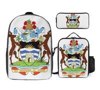 Antigua National Emblem Printed School Backpack Set Lunch Bag And Pencil Case 3-Piece School Bags Teens Girls Boys Primary Junior Middle Water Resistant Lightweight Bookbag Travel Rucksack