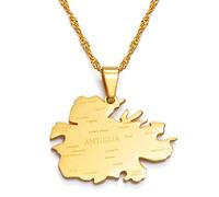 Antigua Necklaces For Women Girls,Antigua Map Pendant Jewelry Waladli/Wadadli,Trendy Ethnic Vintage Casual Geometric Accessories,Unisex Region Hiphop Adjustable Chain Wedding Gift,Gold,60Cm