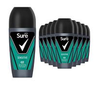 Sure Antiperspirant Roll On Sensitive 48H Sweat and Odour Protection Roll On with Sandalwood, Patchouli and Vanilla Fragrance Deodorant for Men, 50ml Pack of 12